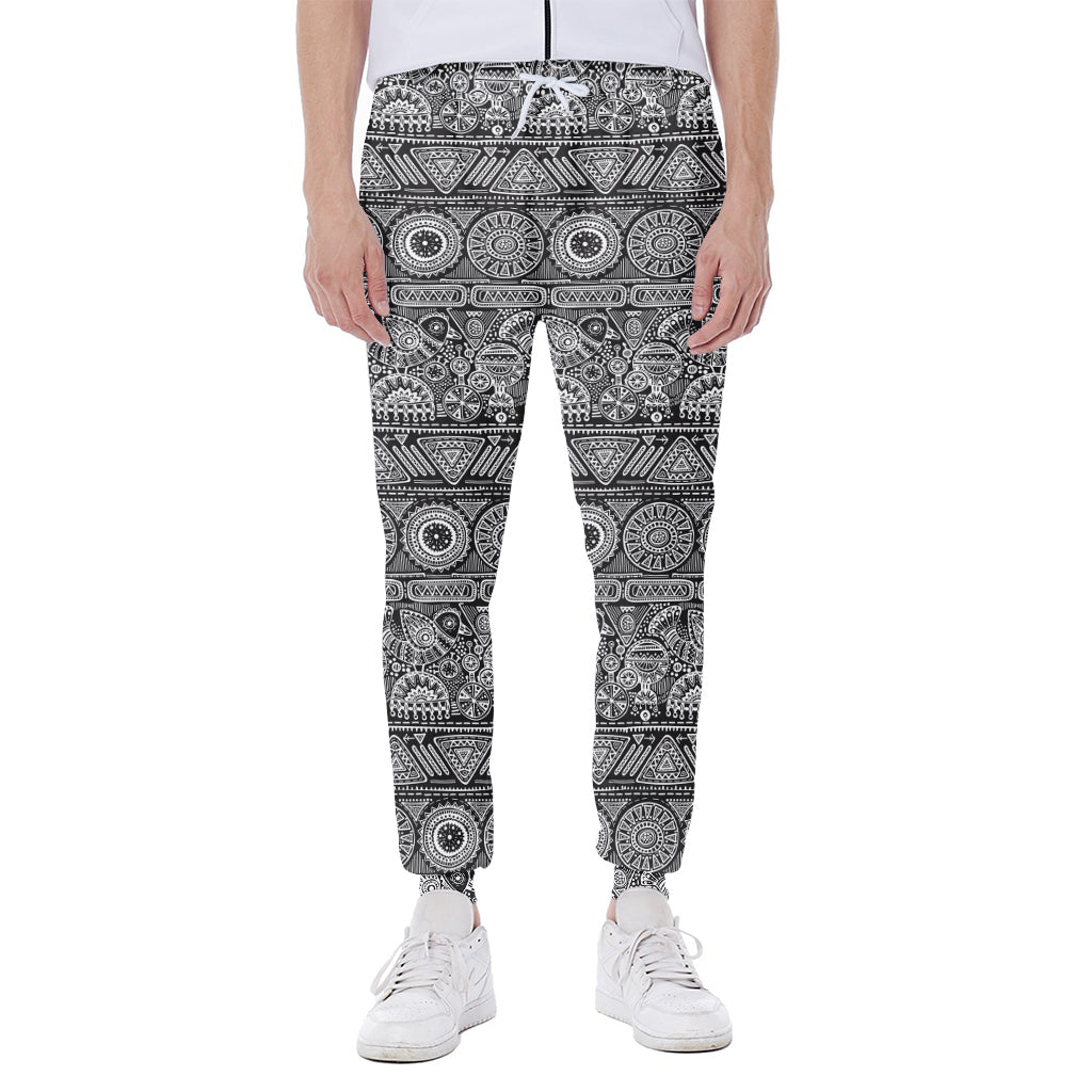 Black And White Ethnic Pattern Print Scuba Joggers