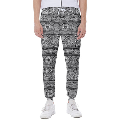 Black And White Ethnic Pattern Print Scuba Joggers