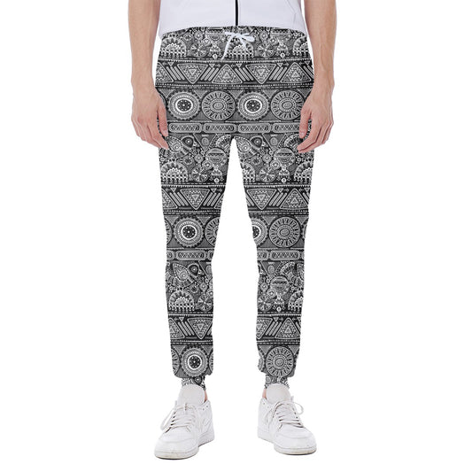 Black And White Ethnic Pattern Print Scuba Joggers