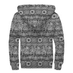 Black And White Ethnic Pattern Print Sherpa Lined Zip Up Hoodie