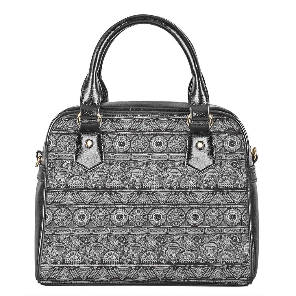 Black And White Ethnic Pattern Print Shoulder Handbag