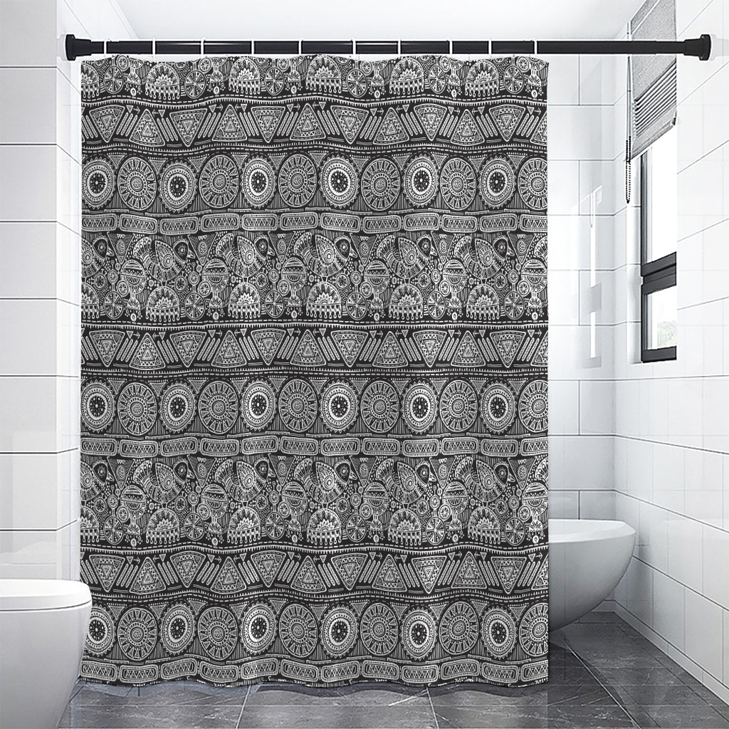 Black And White Ethnic Pattern Print Shower Curtain