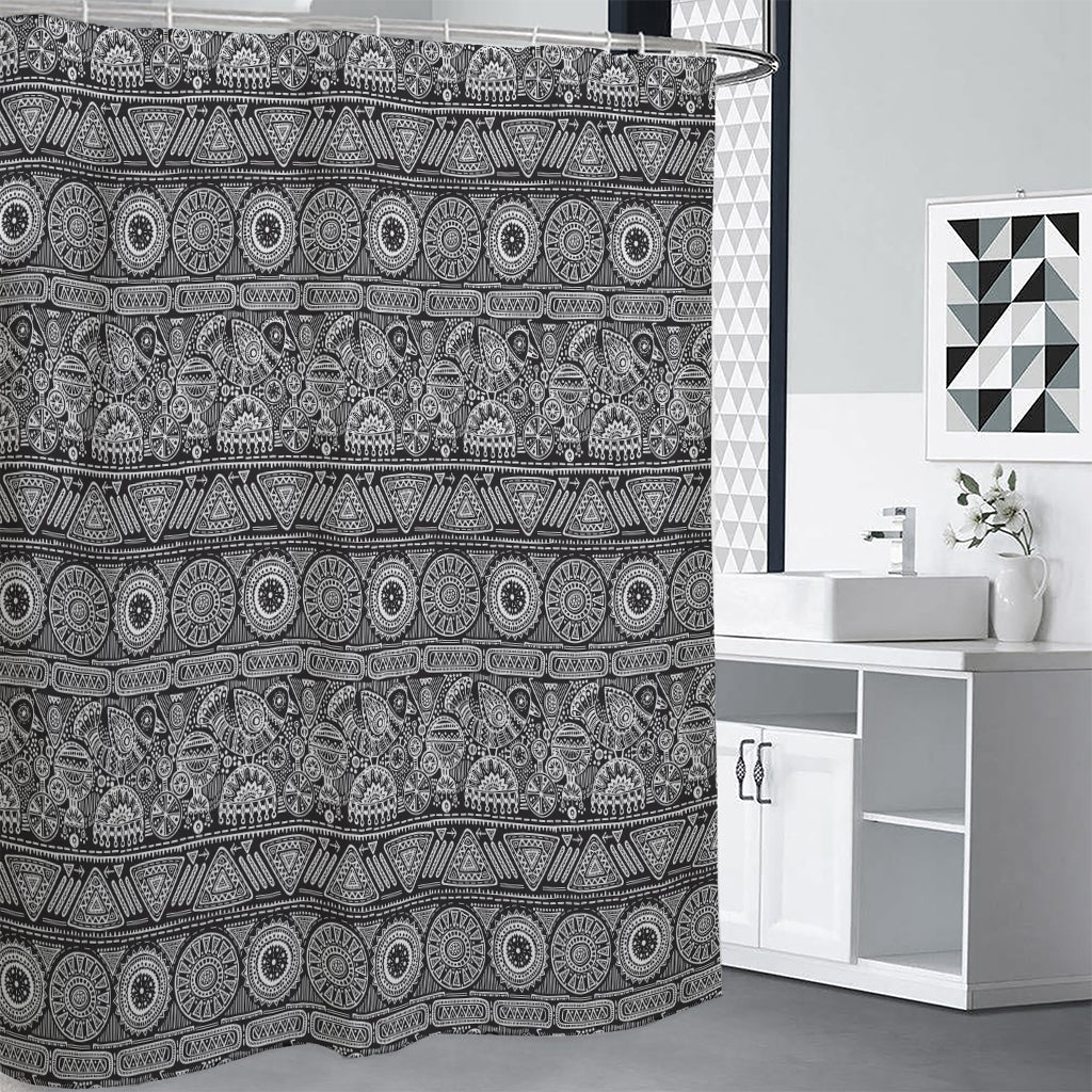 Black And White Ethnic Pattern Print Shower Curtain