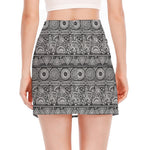 Black And White Ethnic Pattern Print Side Slit Mini Skirt