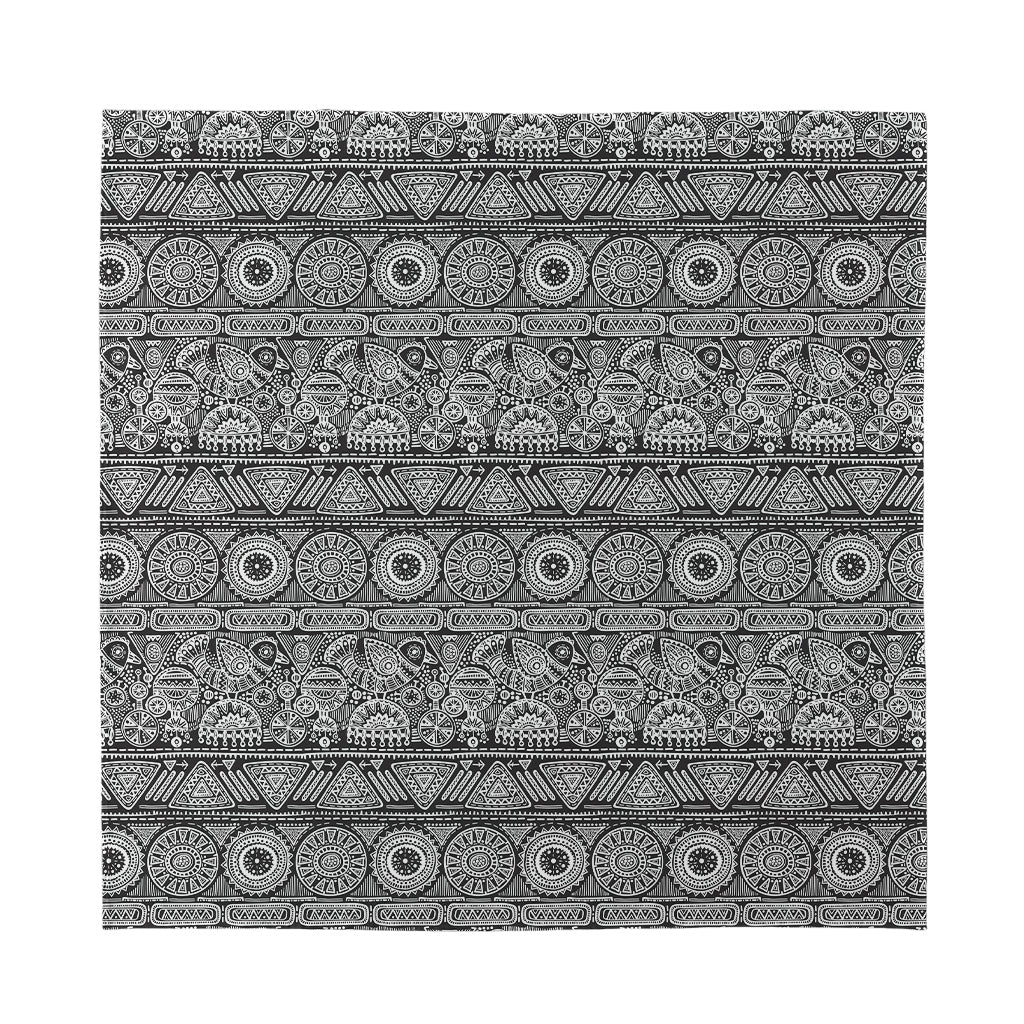 Black And White Ethnic Pattern Print Silk Bandana