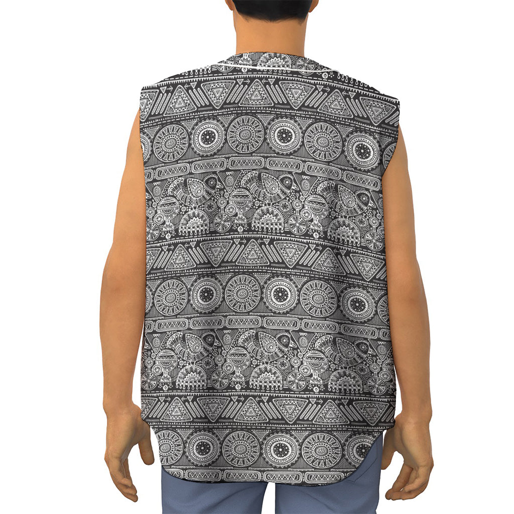 Black And White Ethnic Pattern Print Sleeveless Baseball Jersey