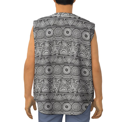 Black And White Ethnic Pattern Print Sleeveless Baseball Jersey