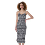 Black And White Ethnic Pattern Print Slim Fit Midi Cami Dress