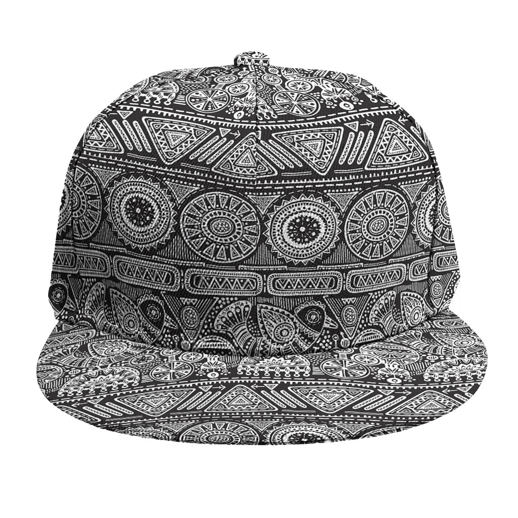 Black And White Ethnic Pattern Print Snapback Cap