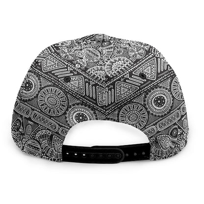 Black And White Ethnic Pattern Print Snapback Cap