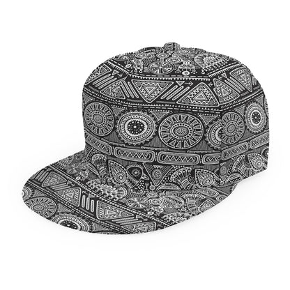 Black And White Ethnic Pattern Print Snapback Cap