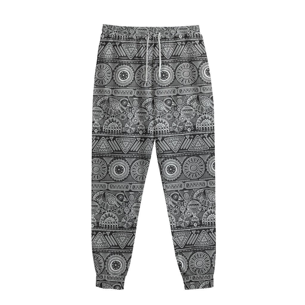 Black And White Ethnic Pattern Print Sweatpants