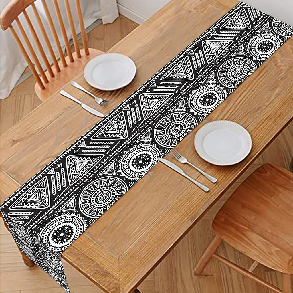 Black And White Ethnic Pattern Print Table Runner
