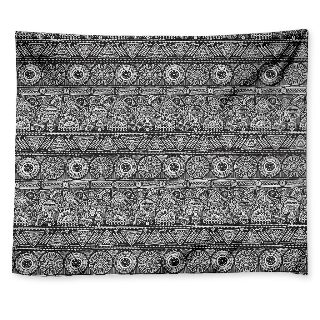 Black And White Ethnic Pattern Print Tapestry