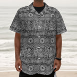 Black And White Ethnic Pattern Print Textured Short Sleeve Shirt
