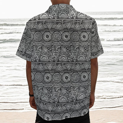 Black And White Ethnic Pattern Print Textured Short Sleeve Shirt