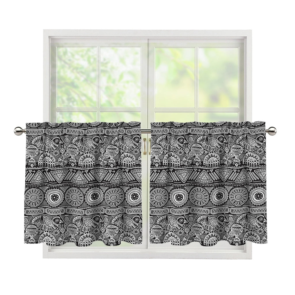 Black And White Ethnic Pattern Print Tier Curtains