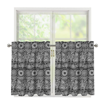 Black And White Ethnic Pattern Print Tier Curtains