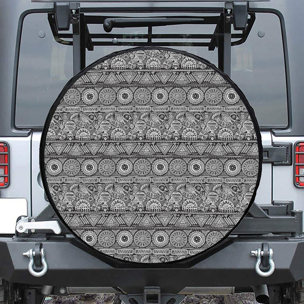 Black And White Ethnic Pattern Print Tire Cover