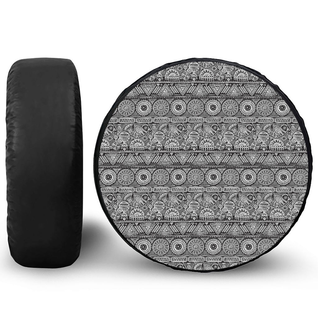 Black And White Ethnic Pattern Print Tire Cover