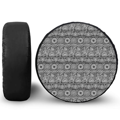 Black And White Ethnic Pattern Print Tire Cover