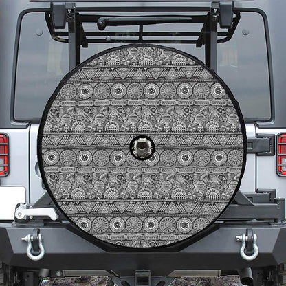 Black And White Ethnic Pattern Print Tire Cover With Camera Hole