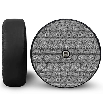 Black And White Ethnic Pattern Print Tire Cover With Camera Hole