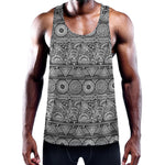 Black And White Ethnic Pattern Print Training Tank Top