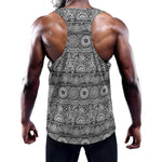 Black And White Ethnic Pattern Print Training Tank Top