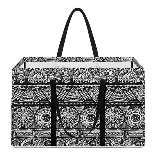 Black And White Ethnic Pattern Print Utility Tote Bag