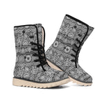 Black And White Ethnic Pattern Print Winter Boots
