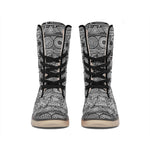 Black And White Ethnic Pattern Print Winter Boots