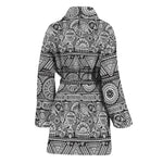 Black And White Ethnic Pattern Print Women's Bathrobe