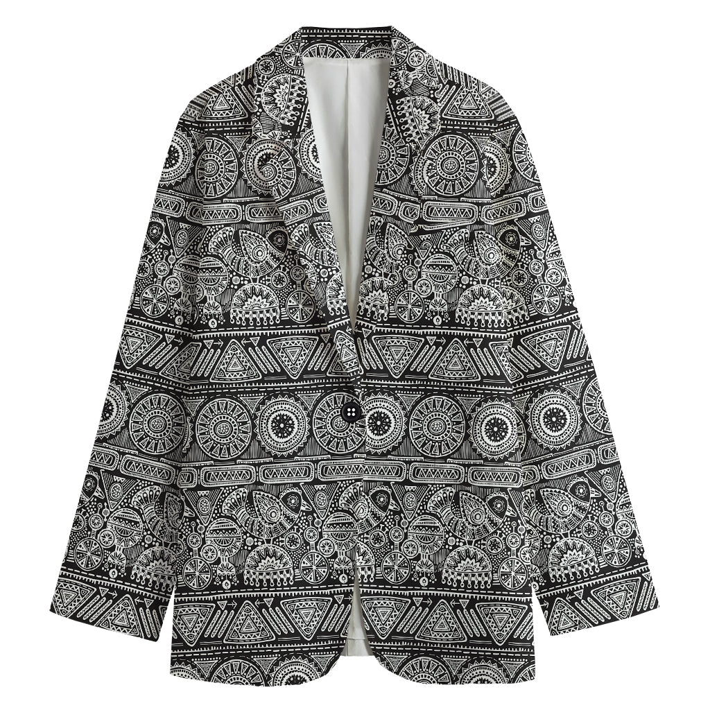 Black And White Ethnic Pattern Print Women's Blazer