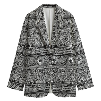 Black And White Ethnic Pattern Print Women's Blazer