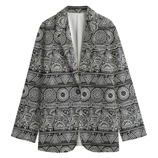 Black And White Ethnic Pattern Print Women's Blazer