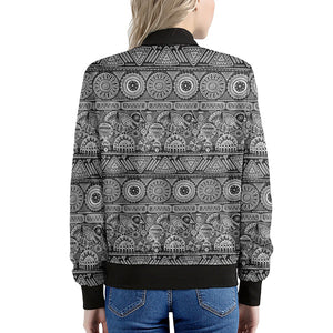 Black And White Ethnic Pattern Print Women's Bomber Jacket