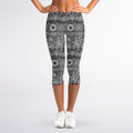 Black And White Ethnic Pattern Print Women's Capri Leggings