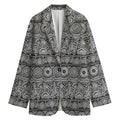 Black And White Ethnic Pattern Print Women's Cotton Blazer