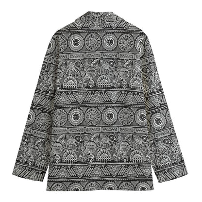 Black And White Ethnic Pattern Print Women's Cotton Blazer