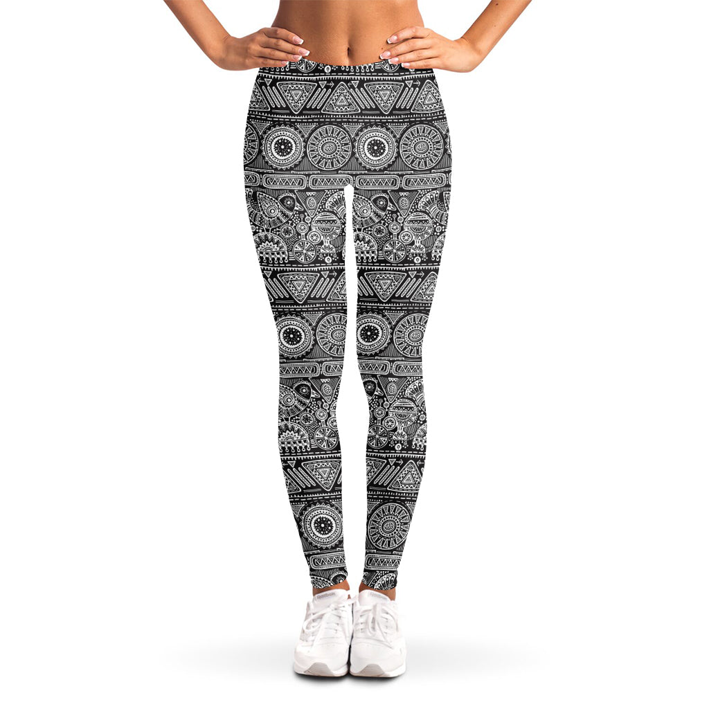 Black And White Ethnic Pattern Print Women's Leggings