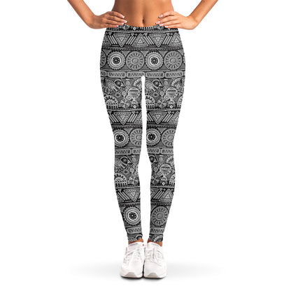 Black And White Ethnic Pattern Print Women's Leggings