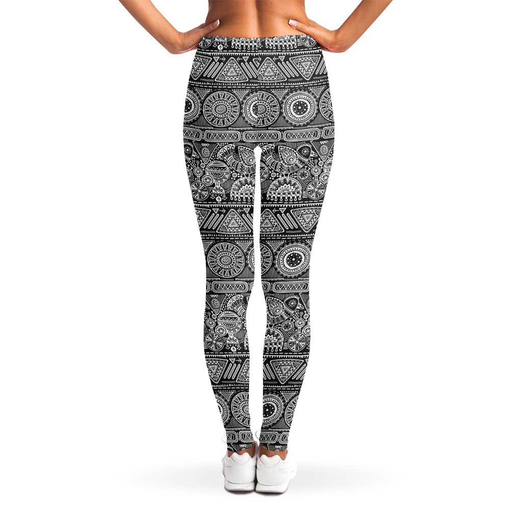 Black And White Ethnic Pattern Print Women's Leggings