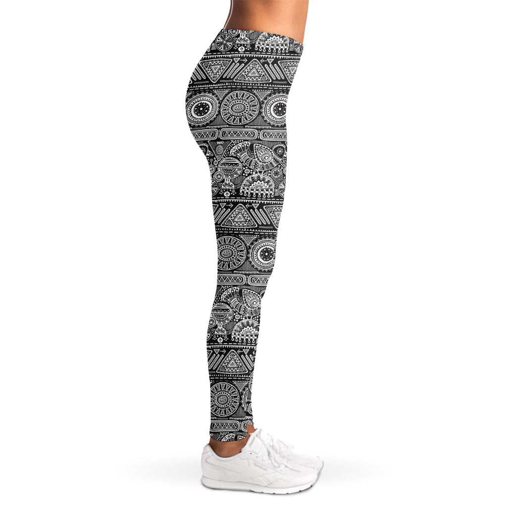 Black And White Ethnic Pattern Print Women's Leggings