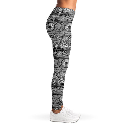 Black And White Ethnic Pattern Print Women's Leggings