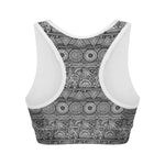 Black And White Ethnic Pattern Print Women's Sports Bra