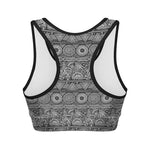 Black And White Ethnic Pattern Print Women's Sports Bra