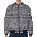 Black And White Ethnic Pattern Print Zip Sleeve Bomber Jacket