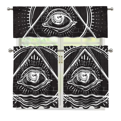 Black And White Eye of Providence Print 3 Piece Kitchen Curtains