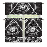 Black And White Eye of Providence Print 3 Piece Kitchen Curtains